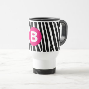 Mug De Voyage Rayures Classiques de Zèbre Monogramme Rose Clair