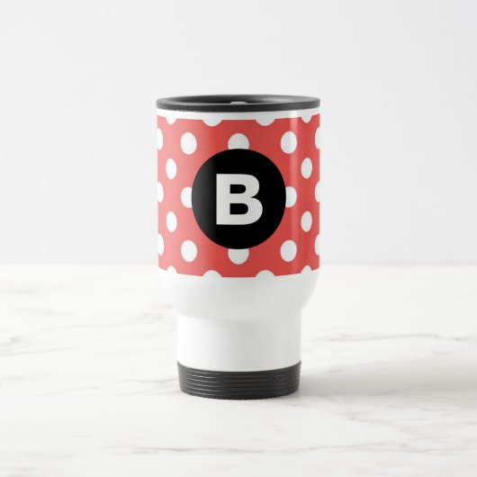Mug De Voyage Red Polka Dot Pattern Black Monogram (Centre)