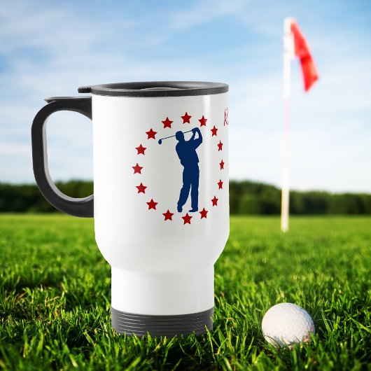 Mug De Voyage Red Stars Blue Golfer