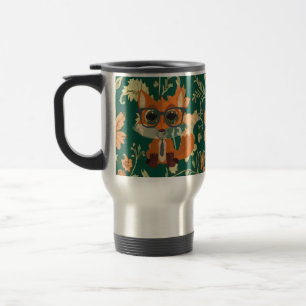 Mug De Voyage Renard Mignon et Intello Vintage Floral Vert Cotta