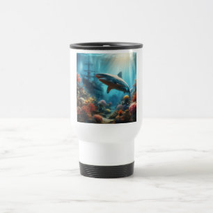 Mug De Voyage Requin tigre côtier/nautique & récif corallien