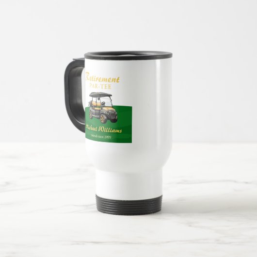 Mug De Voyage Retraite Elégant Golf Thème Panier Vert Or (Devant gauche)