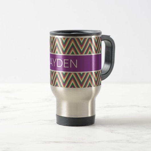 Mug De Voyage Retro Chevron Pattern Cool Personalised (Devant droit)