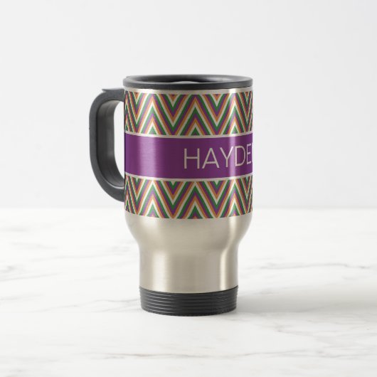 Mug De Voyage Retro Chevron Pattern Cool Personalised (Devant gauche)