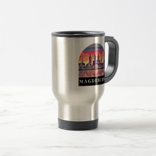 Mug De Voyage Retro Magdeburg Skyline (Devant droit)