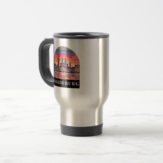Mug De Voyage Retro Magdeburg Skyline (Devant gauche)