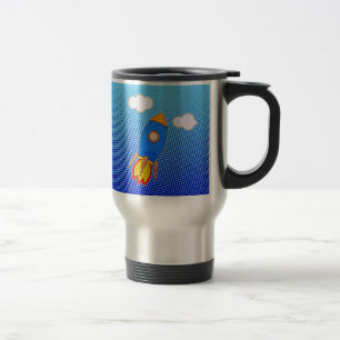 Mug De Voyage Roquette De Cartoon Dans Ciel Bleu Avec Effet Perd