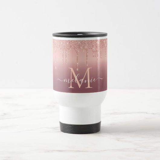 Mug De Voyage Rose Gold Parties scintillant Custom Lettre Nom Vo (Centre)