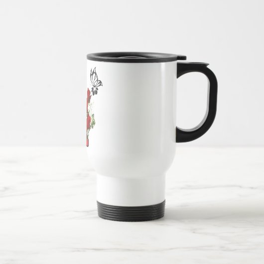 Mug De Voyage Rose rouge avec papillon et oiseau (Droite)