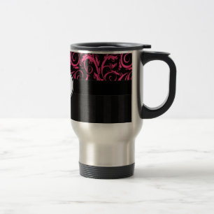 Mug De Voyage Rose sur les gaufres florales noires, rayures avec