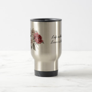 Mug De Voyage Roses Aquarelle Bouquet de Printemps & Citation d'