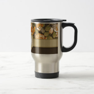 Mug De Voyage Roses jaunes d'or sur le brun avec le monogramme