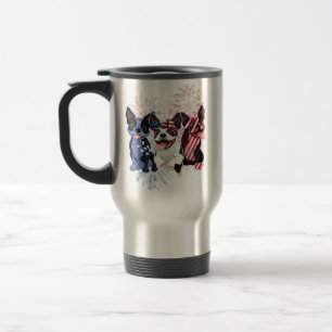 Mug De Voyage Rouge Bleu Bleu Boston Terrier USA Drapeau 4 juill
