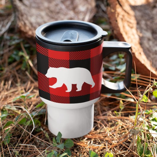 Mug De Voyage Rouge Buffalo Plaid & Ours Blanc