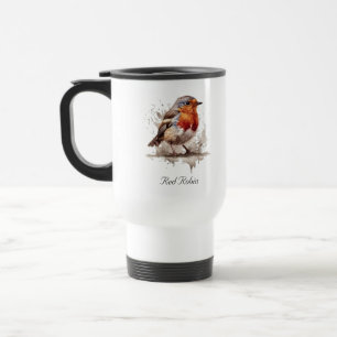 Mug De Voyage Rouge rouge de l'oiseau mignon en aquarelle