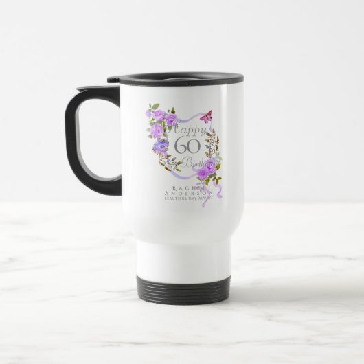 Mug De Voyage Ruban de rose pourpre 60e anniversaire (Gauche)