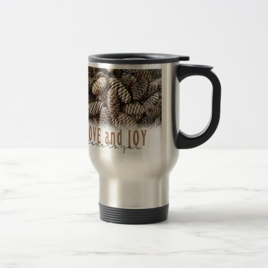 Mug De Voyage Rustic Holiday Love and Joy Pine Cone (Droit)