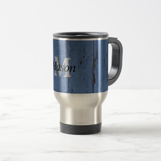Mug De Voyage Rustique Personnalisé Bois Bleu Beau (Devant droit)
