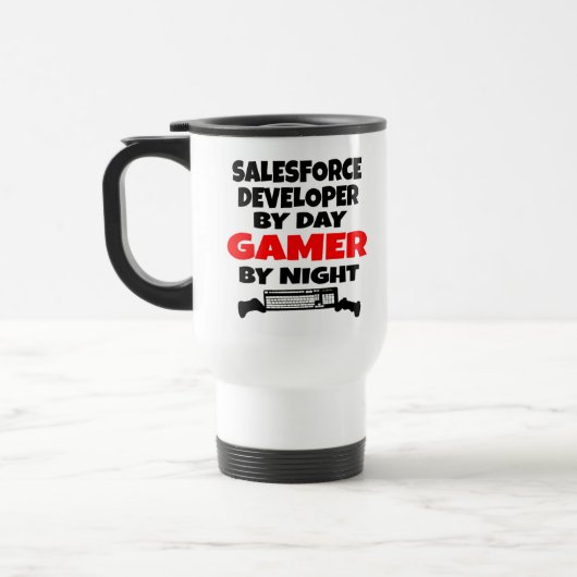 Mug De Voyage Salesforce Developer aime jouer aux jeux vidéo (Gauche)