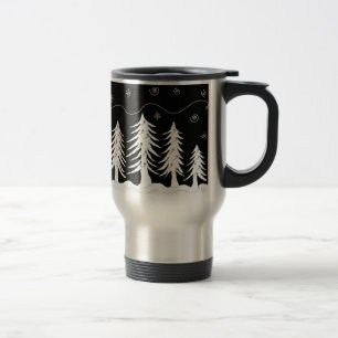 Mug De Voyage Scène d'arbre de Noël en noir et blanc