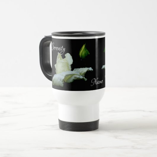 Mug De Voyage Serenity White Rosebud Mots Inspirants (Devant gauche)