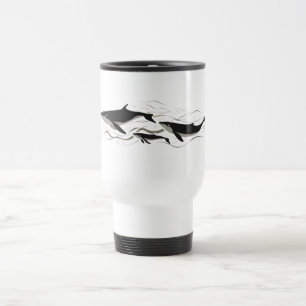 Mug De Voyage Silhouette de la famille de baleines courant océan