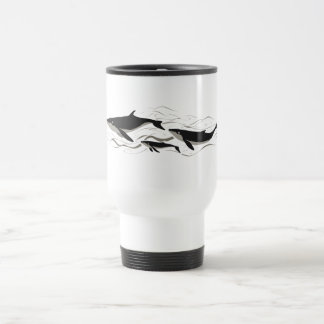 Mug De Voyage Silhouette de la famille de baleines courant océan