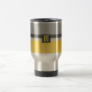 Mug De Voyage Simple deux tons jaune et gris Initiales Monogramm