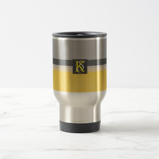 Mug De Voyage Simple deux tons jaune et gris Initiales Monogramm (Centre)