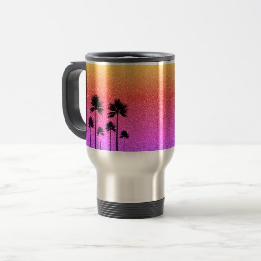 Mug De Voyage Sparkly Palm Trees Gradient Sunset Personalised (Devant gauche)
