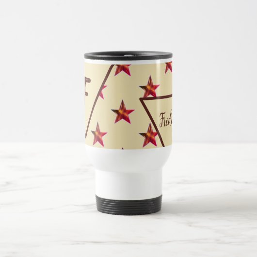 Mug De Voyage Star Monogram Red Tan Nom Famille Initial (Centre)