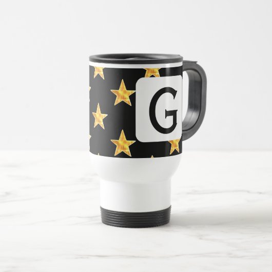 Mug De Voyage Star N'Importe Quel Monogramme Initiale Jaune Noir (Devant droit)