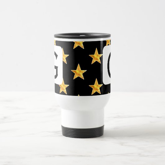 Mug De Voyage Star N'Importe Quel Monogramme Initiale Jaune Noir (Centre)