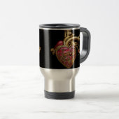 Mug De Voyage Steampunk Coeur Anatomique rubis et engrenages (Devant droit)
