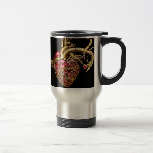 Mug De Voyage Steampunk Coeur Anatomique rubis et engrenages (Droit)