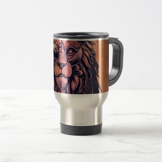 Mug De Voyage Steampunk Couleur Gradient Lion Rustique (Devant droit)