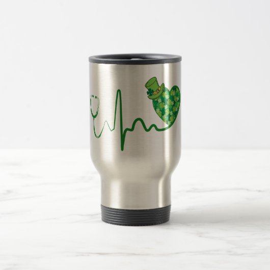 Mug De Voyage Stethoscope vert de la Saint-Patrick 15oz (Centre)