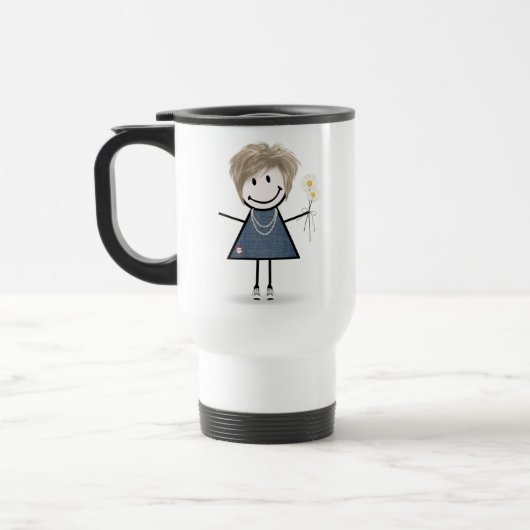 Mug De Voyage Stick Figure Girl avec Baskets et marguerites (Gauche)