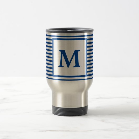 Mug De Voyage Stripes bleues simples et monogramme (Centre)
