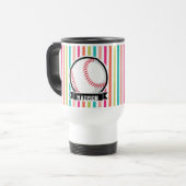 Mug De Voyage Stripes Colorées ; Softball Personnalisé (Devant gauche)
