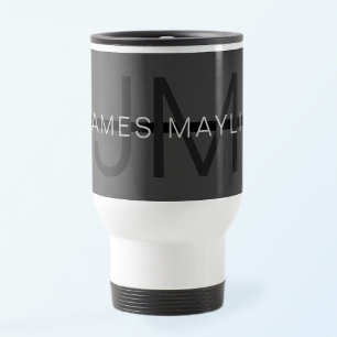Mug De Voyage Stylé Masculin Gris Foncé Nom & Monogramme