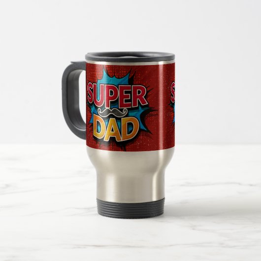 Mug De Voyage Super Papa Mustache Grunge moderne (Devant gauche)