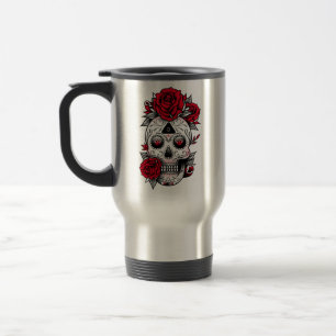 Mug De Voyage Tatouage de crâne au diamant de rose rouge