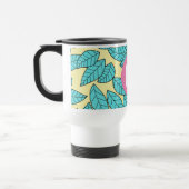 Mug De Voyage Teal Leaves Botanical Pattern Bright Pink Monogram (Gauche)