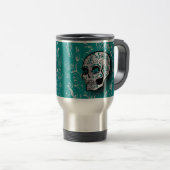 Mug De Voyage Teal lunatique et crâne argenté de sucre (Devant droit)