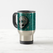 Mug De Voyage Teal lunatique et crâne argenté de sucre (Devant gauche)