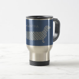 Mug De Voyage Teckel de plaid sur le bleu