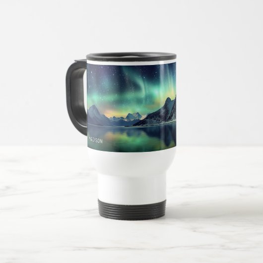 Mug De Voyage Texte personnalisé Aurora Borealis (Devant gauche)