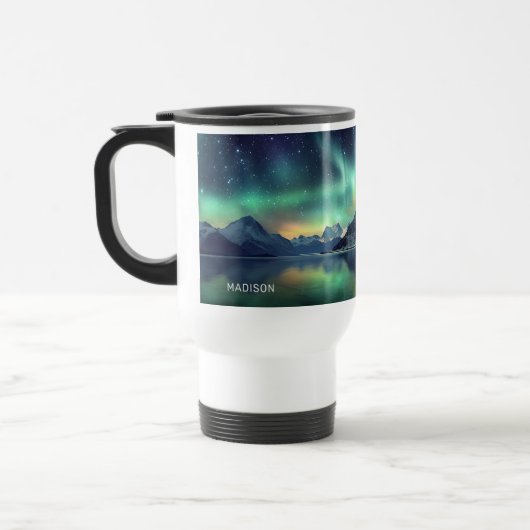Mug De Voyage Texte personnalisé Aurora Borealis (Gauche)