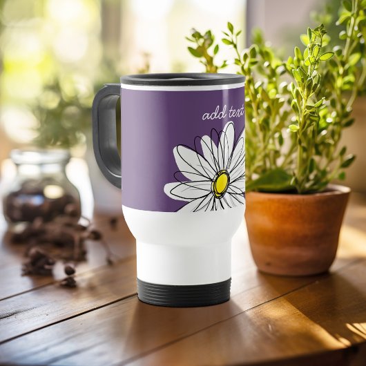 Mug De Voyage Texte personnalisé marguerite mauve et jaune
